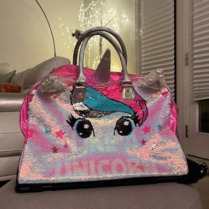 Justice girls unicorn rolling travel bag carry-on suitcase